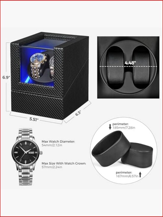 Double Watch Winder with Japanese Quiet Motor, Carbon Fiber Leather, Type-C or main image 5